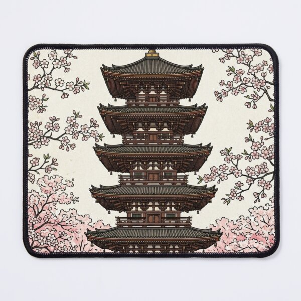 Item preview, Traditional Japanese Pagoda and Cherry Blossoms Ukiyo-e Style designed and sold by vekotpu.