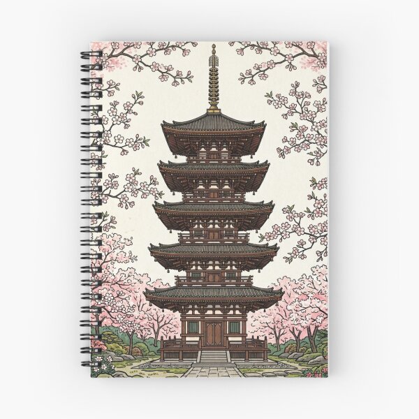 Item preview, Traditional Japanese Pagoda and Cherry Blossoms Ukiyo-e Style designed and sold by vekotpu.