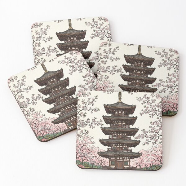 Item preview, Traditional Japanese Pagoda and Cherry Blossoms Ukiyo-e Style designed and sold by vekotpu.