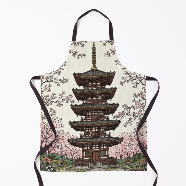 Item preview, Traditional Japanese Pagoda and Cherry Blossoms Ukiyo-e Style designed and sold by vekotpu.