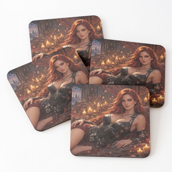 Item preview, Seductive Red-Haired Sorceress in Candlelight | Dark Fantasy Gothic Queen Art Print designed and sold by thor81pl.