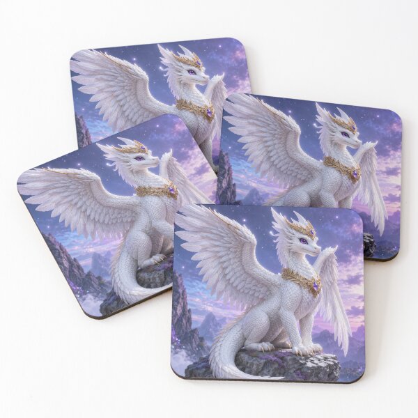 Item preview, White Dragon with Amethyst Jewels | Fantasy Winged Guardian Art designed and sold by DrakariArt.