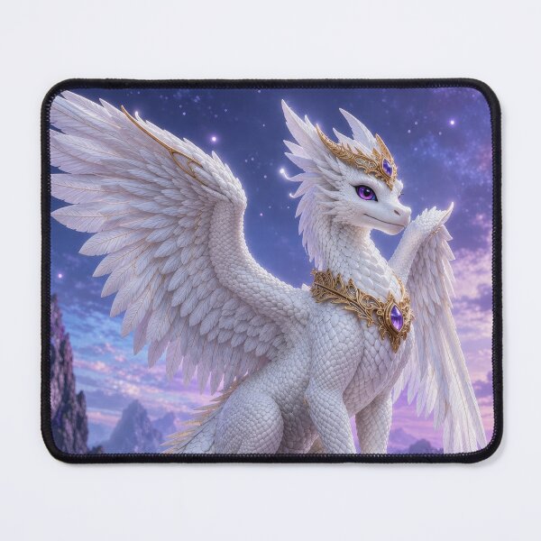 Item preview, White Dragon with Amethyst Jewels | Fantasy Winged Guardian Art designed and sold by DrakariArt.