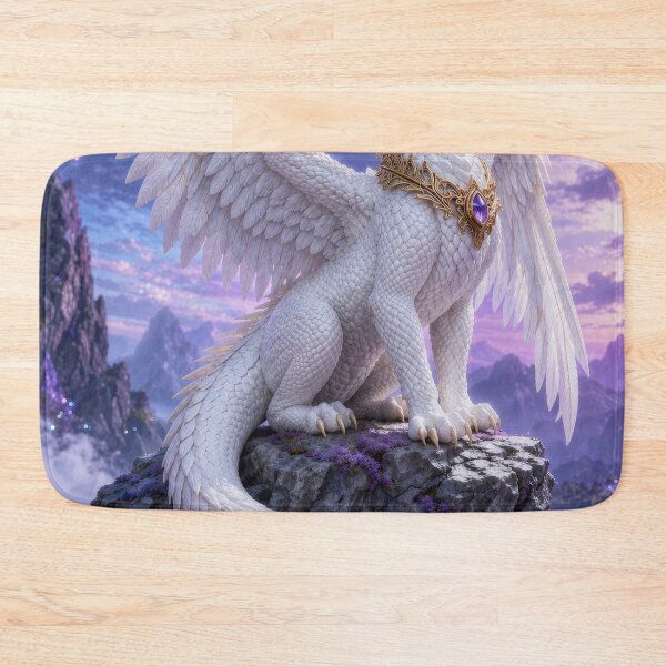 Item preview, White Dragon with Amethyst Jewels | Fantasy Winged Guardian Art designed and sold by DrakariArt.