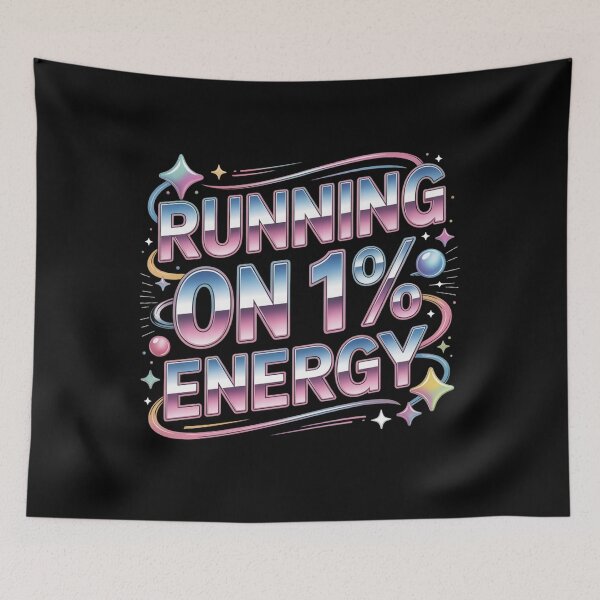 Item preview, Running on 1% Energy Retro Aesthetic Quote Shirt. Funny Low Battery Motivation Design designed and sold by Aarvya Fashion Club ( A.F.C ).