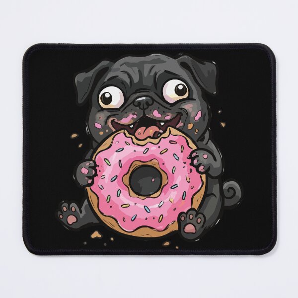 Item preview, Messy Black Pug Eating Pink Frosted Donut designed and sold by Emegan Print Art.