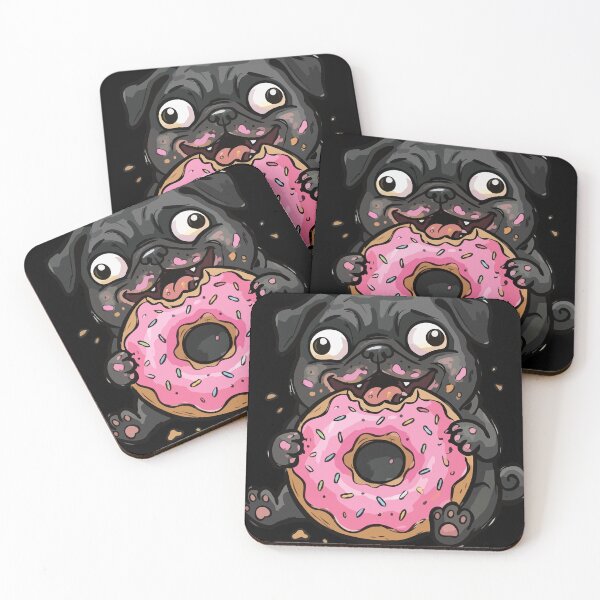 Item preview, Messy Black Pug Eating Pink Frosted Donut designed and sold by Emegan Print Art.