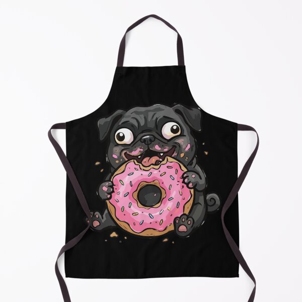 Item preview, Messy Black Pug Eating Pink Frosted Donut designed and sold by Emegan Print Art.
