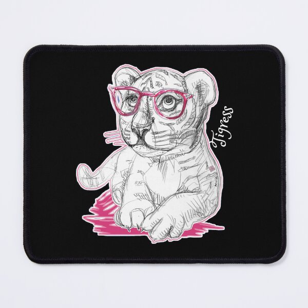 Item preview, Young Tigress With Pink Glasses (Drawing by Alice CCI) designed and sold by VanyssaGraphics.