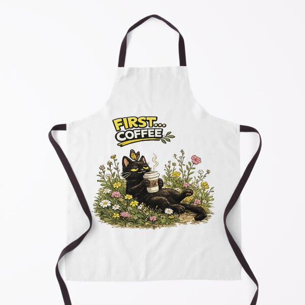 Artikelvorschau, Erste Kaffeesorte: Schwarze Katze mit Schmetterling (PNG), Lustiges T-Shirt-Design für Kaffeeliebhaber mit Katze entworfen und verkauft von IrynaLineArt.