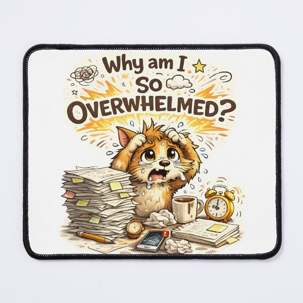 Item preview, Why Am I So Overwhelmed Funny Anxious Cat Sticker Cute Stress Cartoon designed and sold by Aurora Prints.