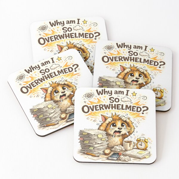 Item preview, Why Am I So Overwhelmed Funny Anxious Cat Sticker Cute Stress Cartoon designed and sold by Aurora Prints.