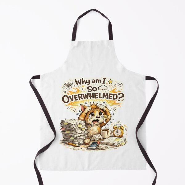 Item preview, Why Am I So Overwhelmed Funny Anxious Cat Sticker Cute Stress Cartoon designed and sold by Aurora Prints.