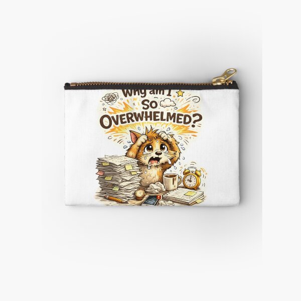 Item preview, Why Am I So Overwhelmed Funny Anxious Cat Sticker Cute Stress Cartoon designed and sold by Aurora Prints.