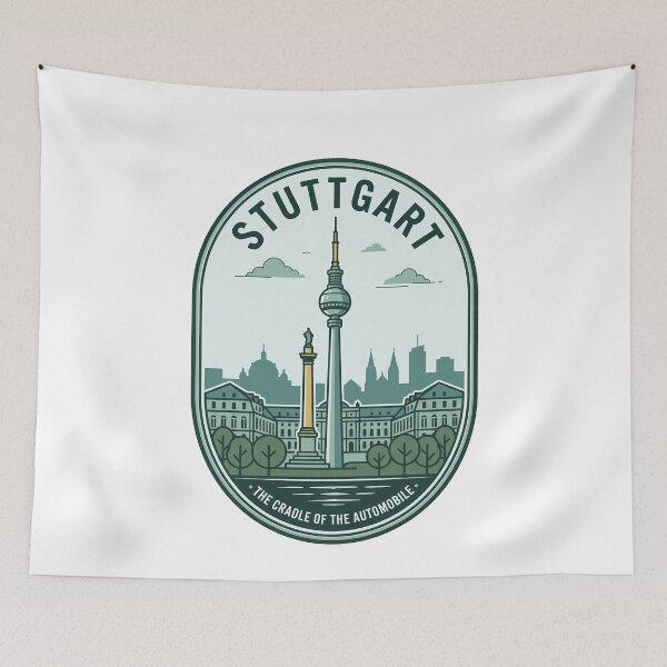 Item preview, Stuttgart Germany Retro Travel Badge Skyline designed and sold by k3rstman1.