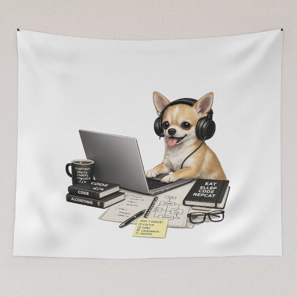 Item preview, Funny Short Hair Chihuahua Coding – Realistic Programmer Dog designed and sold by YamiSociety.