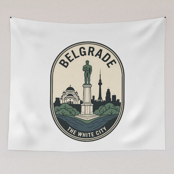 Item preview, Vintage Belgrade Serbia Skyline Travel Badge designed and sold by k3rstman1.