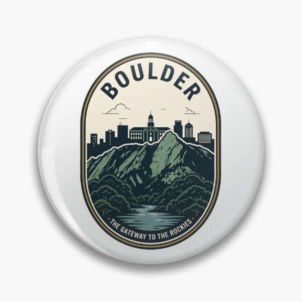 Item preview, Vintage Boulder Colorado Mountain Cityscape Badge designed and sold by k3rstman1.