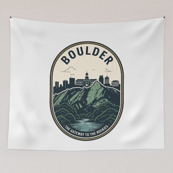 Item preview, Vintage Boulder Colorado Mountain Cityscape Badge designed and sold by k3rstman1.
