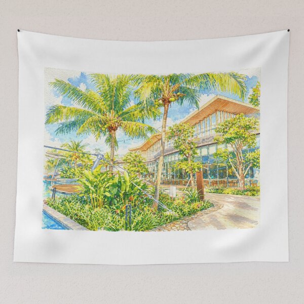 Item preview, Tropical Resort Paradise Watercolor Painting designed and sold by Minerva92.