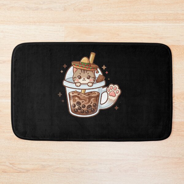 Item preview, Kawaii Mexican Cat in Chocolate Boba Tea - Cute Chibi Sombrero Cat Oreo Bubble Tea Art designed and sold by Trendora90.