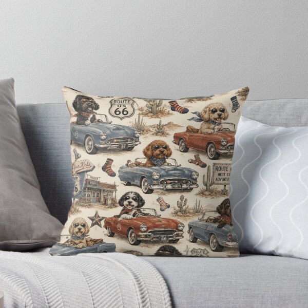 Item preview, Vintage Retro Route 66 Cockapoo Road Trip Pattern designed and sold by THE DOODLE CLUB.