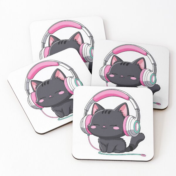 Item preview, Black Cat Listening Music Pink Headphones  designed and sold by Amp6599.