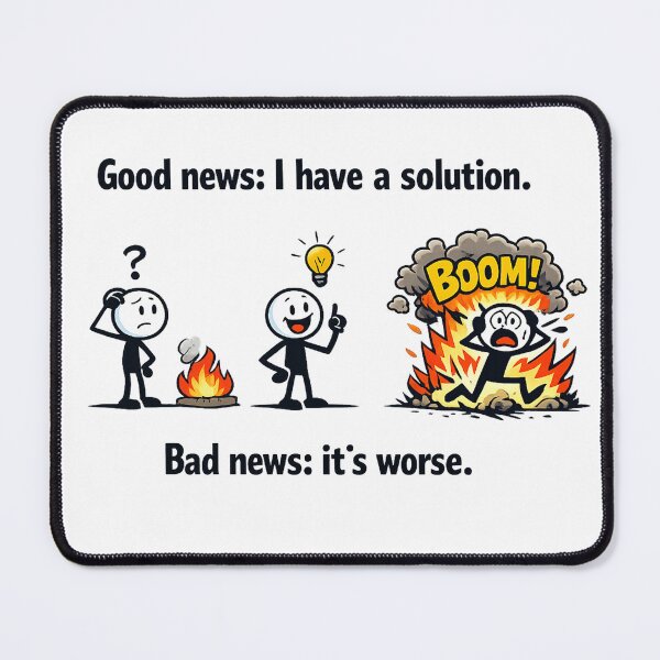 Item preview, Good News Bad News Funny Meme – Solution Gone Wrong designed and sold by AFI-Studio.