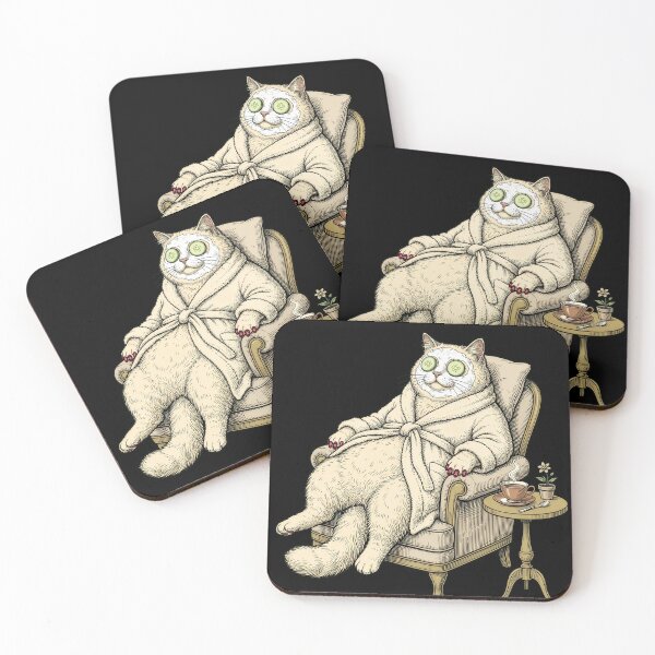 Item preview, Fat Spa Cat Luxury Bathrobe — Cucumber Eyes Dark Humor Engraving Art designed and sold by Lestari Studio.