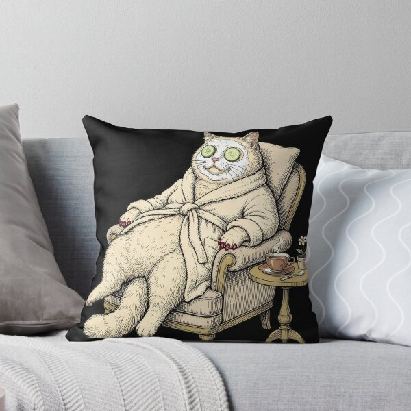 Item preview, Fat Spa Cat Luxury Bathrobe — Cucumber Eyes Dark Humor Engraving Art designed and sold by Lestari Studio.