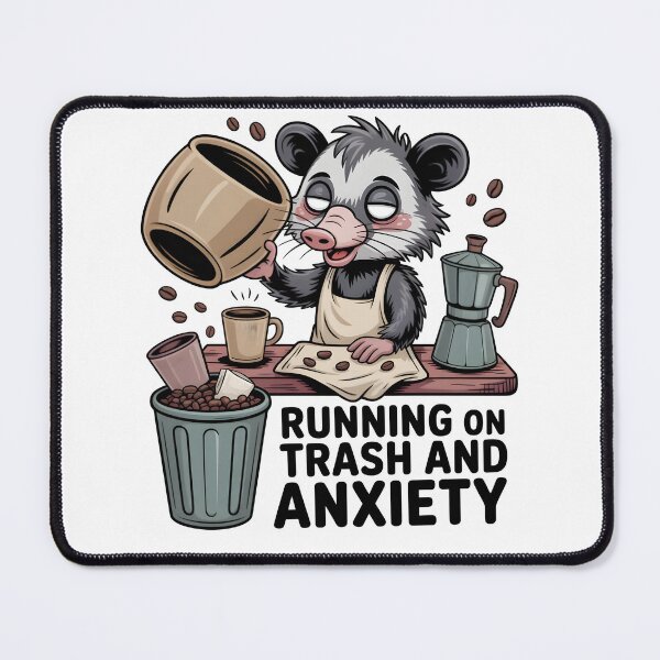 Item preview, Funny Opossum Barista Running on Trash and Anxiety Meme Retro designed and sold by Fitswear.