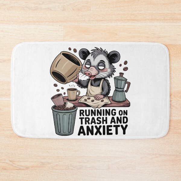 Item preview, Funny Opossum Barista Running on Trash and Anxiety Meme Retro designed and sold by Fitswear.