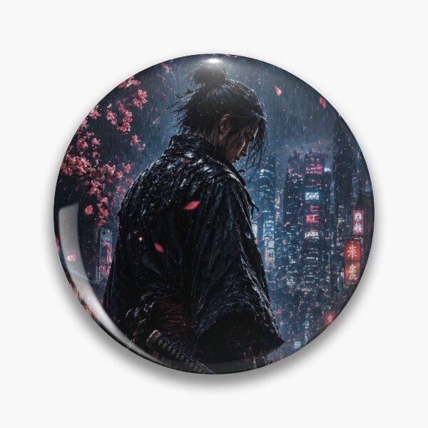 Item preview, Cyberpunk Samurai Rain Night Cherry Blossom Neon City Katana Dark Aesthetic designed and sold by irfanshikh.