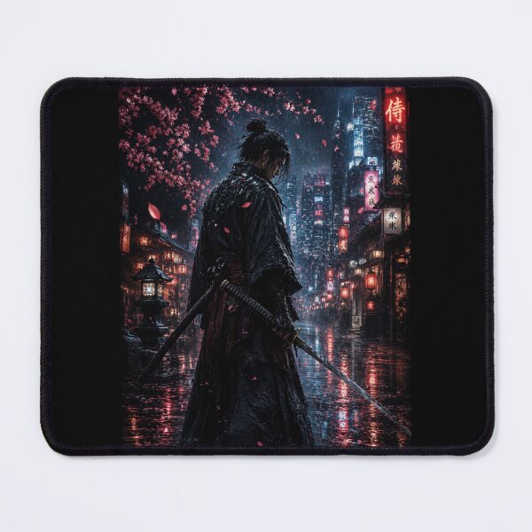 Item preview, Cyberpunk Samurai Rain Night Cherry Blossom Neon City Katana Dark Aesthetic designed and sold by irfanshikh.