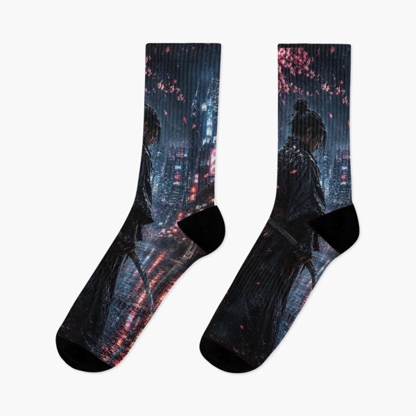 Item preview, Cyberpunk Samurai Rain Night Cherry Blossom Neon City Katana Dark Aesthetic designed and sold by irfanshikh.