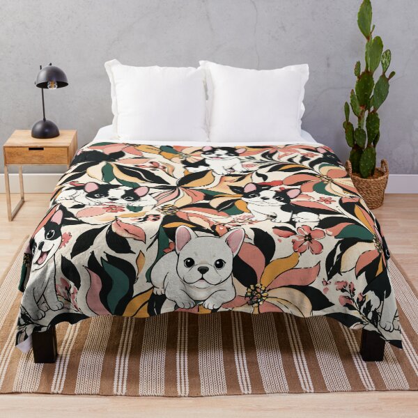 Item preview, Cute French Bulldog Floral Pattern - Earthy Boho Frenchie Art designed and sold by MonNoir.