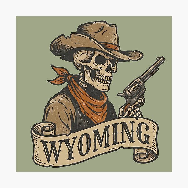 Item preview, Wyoming Spooky Skeleton Cowboy Western designed and sold by Milasneeze.