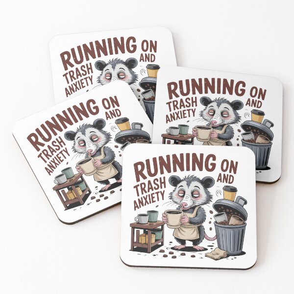 Item preview, Funny Opossum Coffee Running on Trash and Anxiety Meme Retro designed and sold by Fitswear.