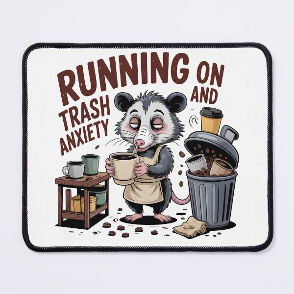 Item preview, Funny Opossum Coffee Running on Trash and Anxiety Meme Retro designed and sold by Fitswear.