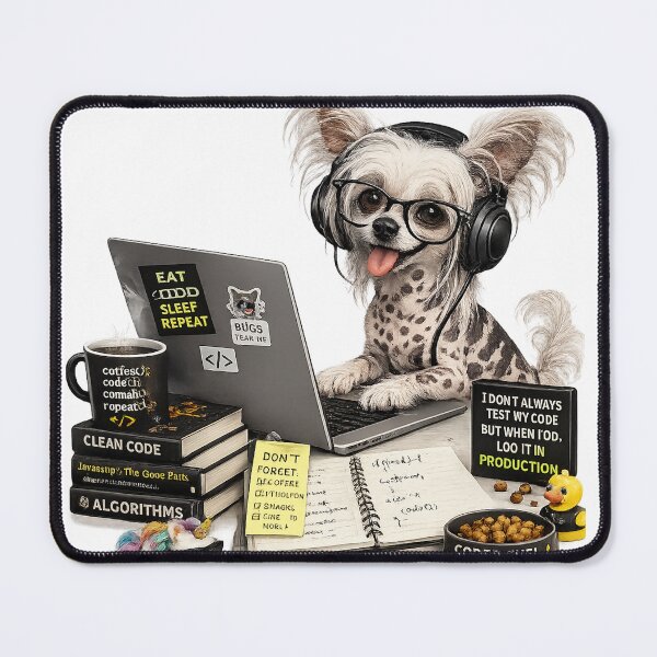 Item preview, Funny Chinese Crested Coding Dog – Realistic Programmer Puppy designed and sold by YamiSociety.