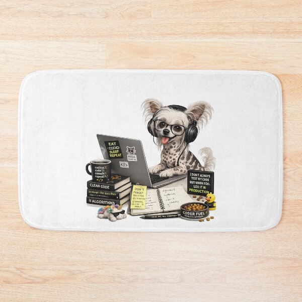 Item preview, Funny Chinese Crested Coding Dog – Realistic Programmer Puppy designed and sold by YamiSociety.