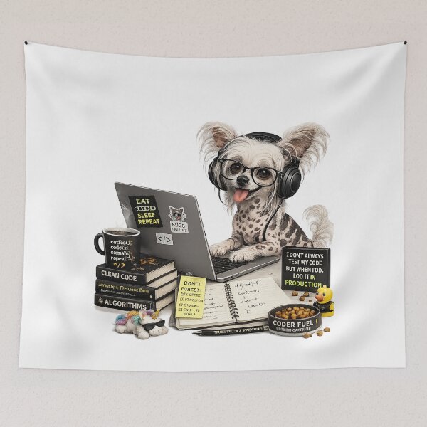 Item preview, Funny Chinese Crested Coding Dog – Realistic Programmer Puppy designed and sold by YamiSociety.