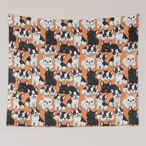 Item preview, Happy French Bulldog Pattern - Bright Orange Frenchie Art designed and sold by MonNoir.