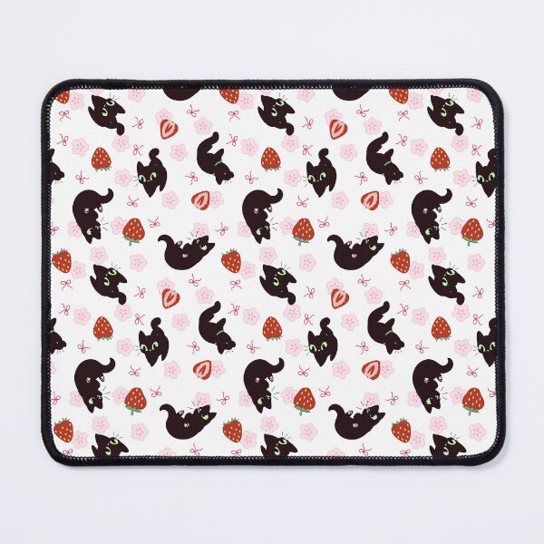 Item preview, Cute Strawberry and Flowers Black Cat designed and sold by GinandFizzy.