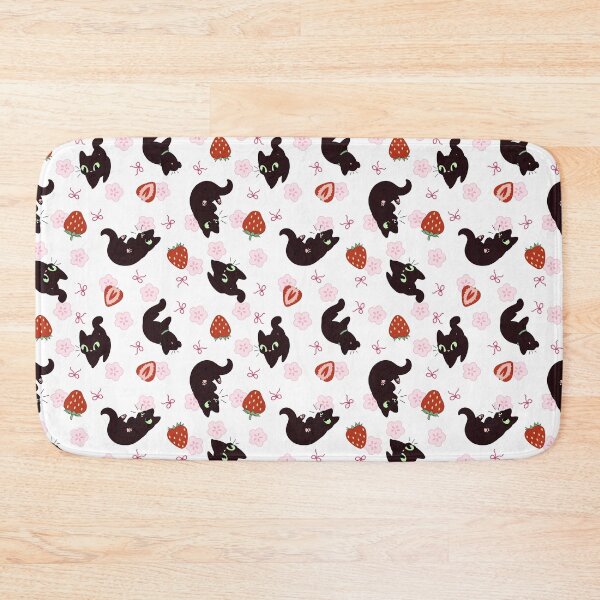 Item preview, Cute Strawberry and Flowers Black Cat designed and sold by GinandFizzy.