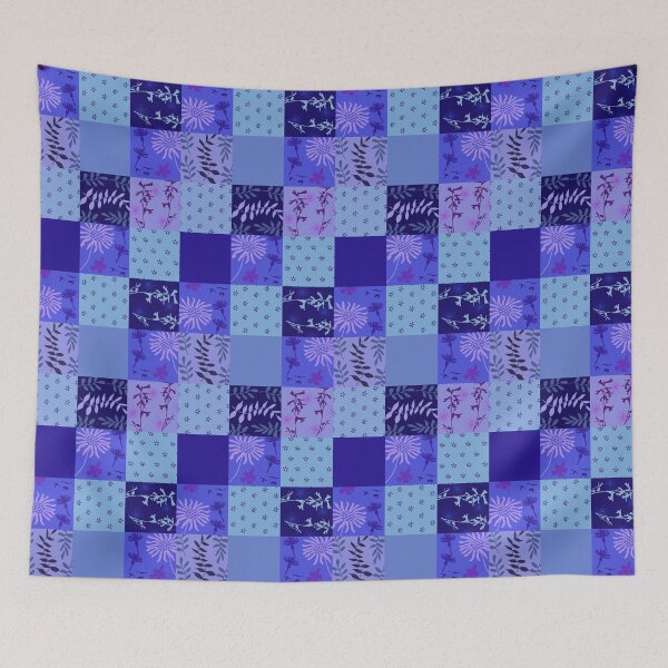 Item preview, Blue patchwork quilt style designed and sold by RachelHayesArt.