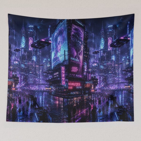 Item preview, Cyberpunk Neon City Night Purple Futuristic Cityscape Sci-Fi Urban Fantasy designed and sold by irfanshikh.