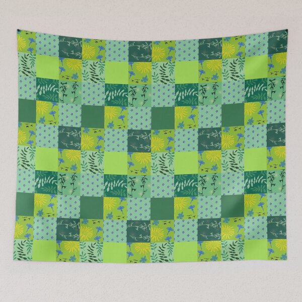 Item preview, Green patchwork quilt style designed and sold by RachelHayesArt.