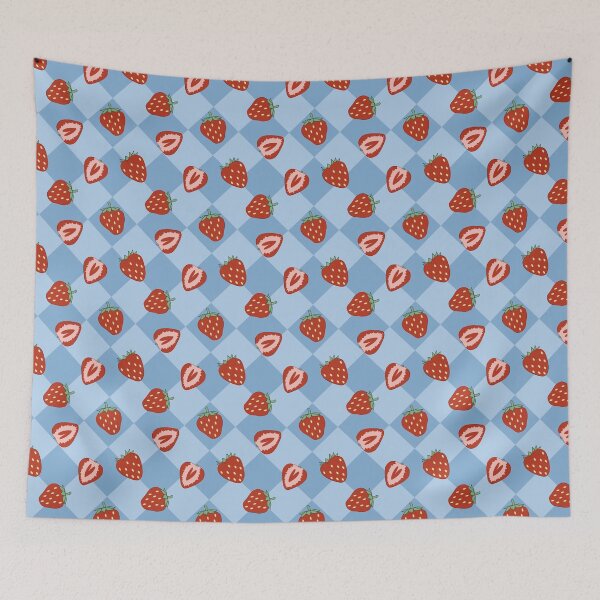 Item preview, Berry Kawaii Strawberry With Blue Background designed and sold by GinandFizzy.