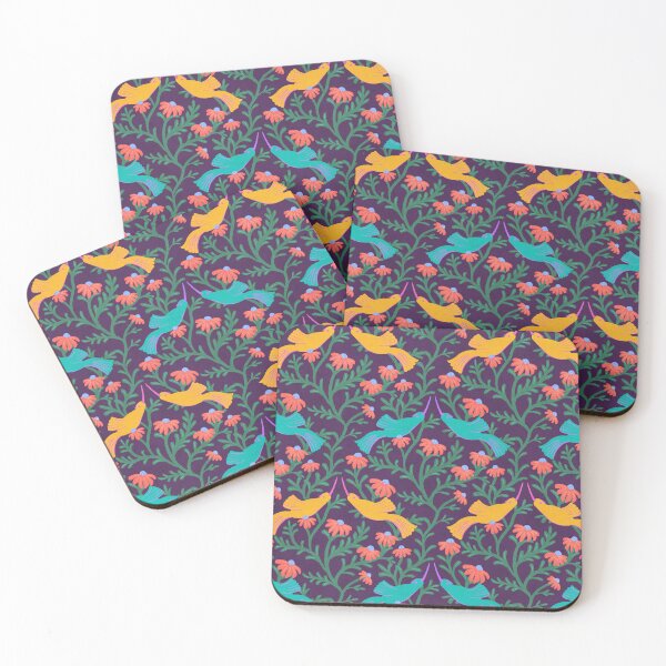 Item preview, Freehand Bird on a Bush with Red Flowers - Dark Purple Background designed and sold by NaliniLe.